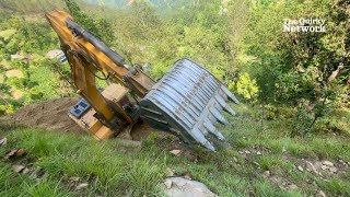 Perfectly Strong Excavator Digging for Motor Road on Dangerous Steep Hill [upl. by Leal]