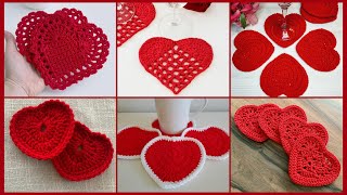 Trendy Red Heart Valentine Crochet Heart Coaster Pattern Designs 2024 [upl. by Otilesoj]