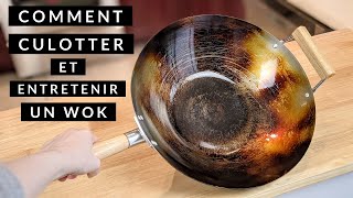 COMMENT CULOTTER ET LAVER UN WOK EN ACIER CARBONE  HOW TO SEASON AND CLEAN A WOK  HOP DANS LE WOK [upl. by Eillehs]