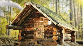 Building a LOG CABIN in the forest  TREE HOUSE LIFE [upl. by Lalla]