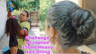 ASMR  250ml parachute coconut heavy hair oiling Challenge  my long hair fully dunked in oil [upl. by Ecital422]