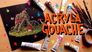 PAINTING WITH ACRYLA GOUACHE  paint a boggy log with me [upl. by Alleacim]