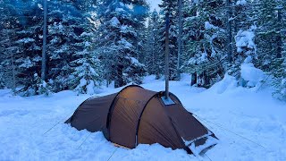 Hot Tent Camping In Heavy Snowfall [upl. by Eilrahc465]