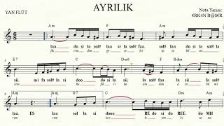 AYRILIK FİKRİMDEN GECELER yan flüt NOTALARI eşlikli [upl. by Gosnell]