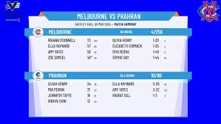 Victorian Premier Cricket  Kookaburra Womens Firsts One Day  GRAND FINAL  Melbourne v Prahran [upl. by Nahtnamas340]