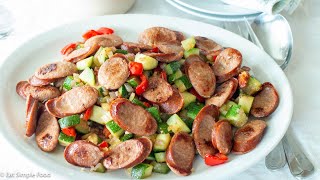 Turkey Kielbasa with Peppers Onions Zucchini Recipe  EatSimpleFoodcom [upl. by Anivol]