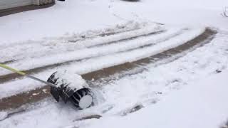 Stihl Kombi km110r power broom pushing heavy wet snow 2018 [upl. by Lleda956]