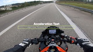 Aprilia Tuono V4 Factory 2021 Acceleration Top Speed Test German Autobahn 01000200100200 [upl. by Adleme]