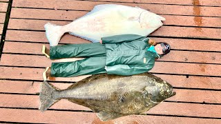 HUGE Halibut in Alaska Bigger than Sara Catch Clean Cook [upl. by Tilla432]