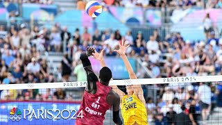 Qatar beach volleyball secures HUGE upset of topranked Sweden in threeset thriller Paris Olympics [upl. by Goth]