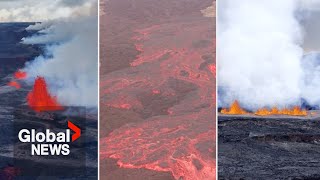 Mauna Loa eruption Aerial video show lava ash spewing from Hawaii volcano [upl. by Elyac]