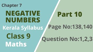 Class 9  Maths Chapter 7Negative NumbersPageNo139140Question No123Kerala SyllabusPart 10 [upl. by Mcfadden]