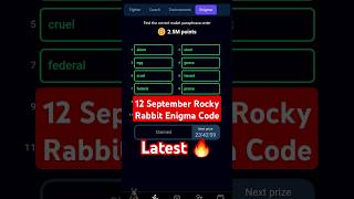 12 September Rocky Rabbit Enigma Code latest 25 M coin Today correct passphrase wallet hamster 53 [upl. by Miki]