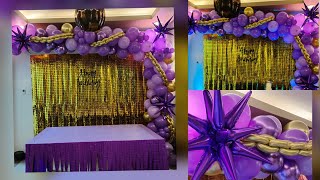 Gold and Purple birthday theme  Decorations at home  Diy  Easy [upl. by Bartlet981]