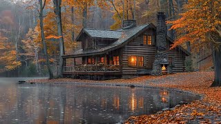 Autumn Rain and Lakeside Fireplace Perfect Ambience for Deep Sleep and Stress Relief [upl. by Trautman]