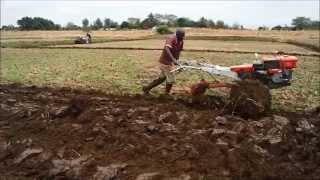 Power tiller operation by plough and ratavator at irrigation farm [upl. by Oriel]