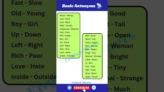 Basic Antonyms english shorts antonyms education englishshorts [upl. by Oidualc966]