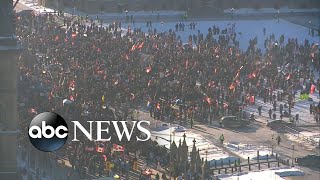 Truckers protest at USCanada border over vaccine mandates [upl. by Masao]