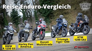 ReiseEnduroVergleich  BMW GS Ducati Multistrada V4 Harley Pan America KTM 1290 Triumph Tiger [upl. by Nnaerb]