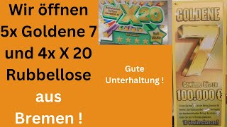 Rubbellose aus Bremen öffnen  5x Goldene 7 und 4x X20 Rubbellose [upl. by Dowdell]