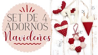 Conjunto de 4 Ornamentos  Adornos Navideños  Reno Hexágonos y Corazones [upl. by Tatianna]