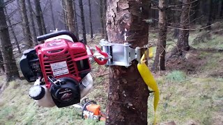 PCW3000 Portable Forestry Winch  winching hung up trees using a rigging redirect pulley [upl. by Unders]