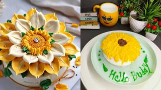 The beautiful 😍 sunflower shape cake decoration  Amazing and unique Flowers cake [upl. by Karalynn760]