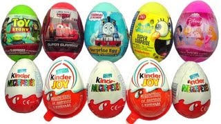 10 Surprise Eggs Kinder Surprise Kinder Joy Disney Pixar Cars 2 Spongebob [upl. by Curt]