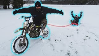 CRAZY MOTORBIKE SLEDGE PULL WITH GIRLFRIEND DEEP SNOW [upl. by Sweet]