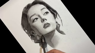 Drawing Girl  how to shade smoothly with charcoal pencil artwork [upl. by Millman860]