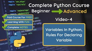 Variables In Python  Rules For Declaring A Variable [upl. by Shandee]