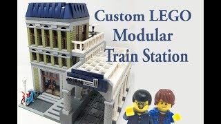 Custom LEGO Modular Train Station [upl. by Ainit974]