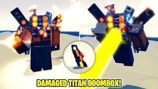 How to get DAMAGED TITAN BOOMBOX  ULTIMATE RECOVERY BADGE in SUPER BOX SIEGE DEFENSE ROBLOX [upl. by Milas]