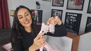 Ashley Reviews Pleaser ADORE724RS Baby Pink 7 Inch High Heel Platform Shoes With Rhinestone Collar [upl. by Enylorac233]