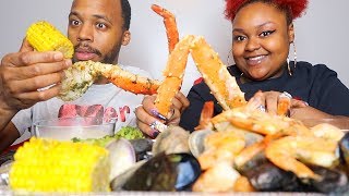 KING CRAB SEAFOOD BOIL MUKBANG with ALFREDO SAUCE [upl. by Adnilrem]