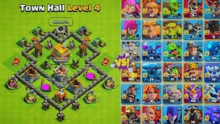 Max Town Hall 4 Base vs All Max Normal amp Super Troops  Clash Of Clans [upl. by Emmalee]