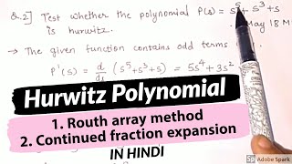 HURWITZ POLYNOMIAL SOLVED EXAMPLES Test whether given polynomial is hurwitz or not  Routh array [upl. by Atinnek]