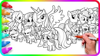 Coloring Pages MY LITTLE PONY  BIG and Small How to color My Little Pony Easy Drawing Tutorial [upl. by Anirod]