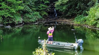 TINY BOAT Flat bottom JON BOAT Coosawattee River WATERFALLS [upl. by Nnairret242]