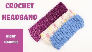 Crochet Headband Easy Project RIGHT HANDED instruction Step by step fun free beginner pattern [upl. by Nauht401]