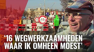 Fietsers komen bijna niet door centrum door wegwerkzaamheden [upl. by Acacia]