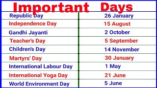 important days  important days and dates [upl. by Oralee]