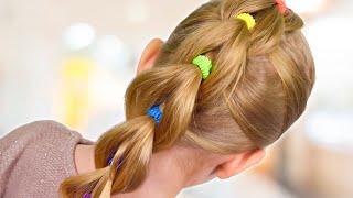 PULL THROUGH BRAID with BRIGHT ELASTICS  Back to School hairstyle Little girls hairstyles 29 [upl. by Guarino]