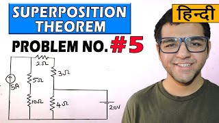 SUPERPOSITION THEOREM SOLVED PROBLEMS IN HINDI Problem 5 [upl. by Dorman]