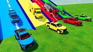 ALL POLICE CARS OF COLORS  TRANSPORTING COLORED POLICE CARS with TRUCKS  Farming Simulator 22 [upl. by Utas160]