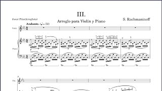 Rachmaninoff  Cello Sonata Op 19 No 3 Andante Arr for violin piano accompaniment Instrumental [upl. by Cecile]