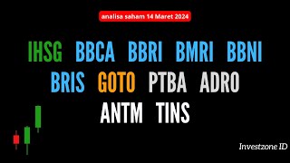 Analisa Saham 14 Maret 2024 IHSG BBCA BBRI BMRI BBNI BRIS GOTO PTBA ADRO ANTM TINS [upl. by Nawotna]