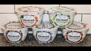 Chobani Zero Sugar Yogurt Salted Caramel Key Lime Pie Mixed Berry Blueberry amp Strawberry Review [upl. by Hnirt]