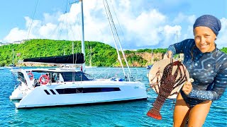 We Caught Gourmet Lobster Dinner Living on our Catamaran Full Time in the Caribbean [upl. by Rowan]