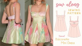 Balconette Mini Dress with Godets SEWING TUTORIAL  PATTERN [upl. by Zantos451]